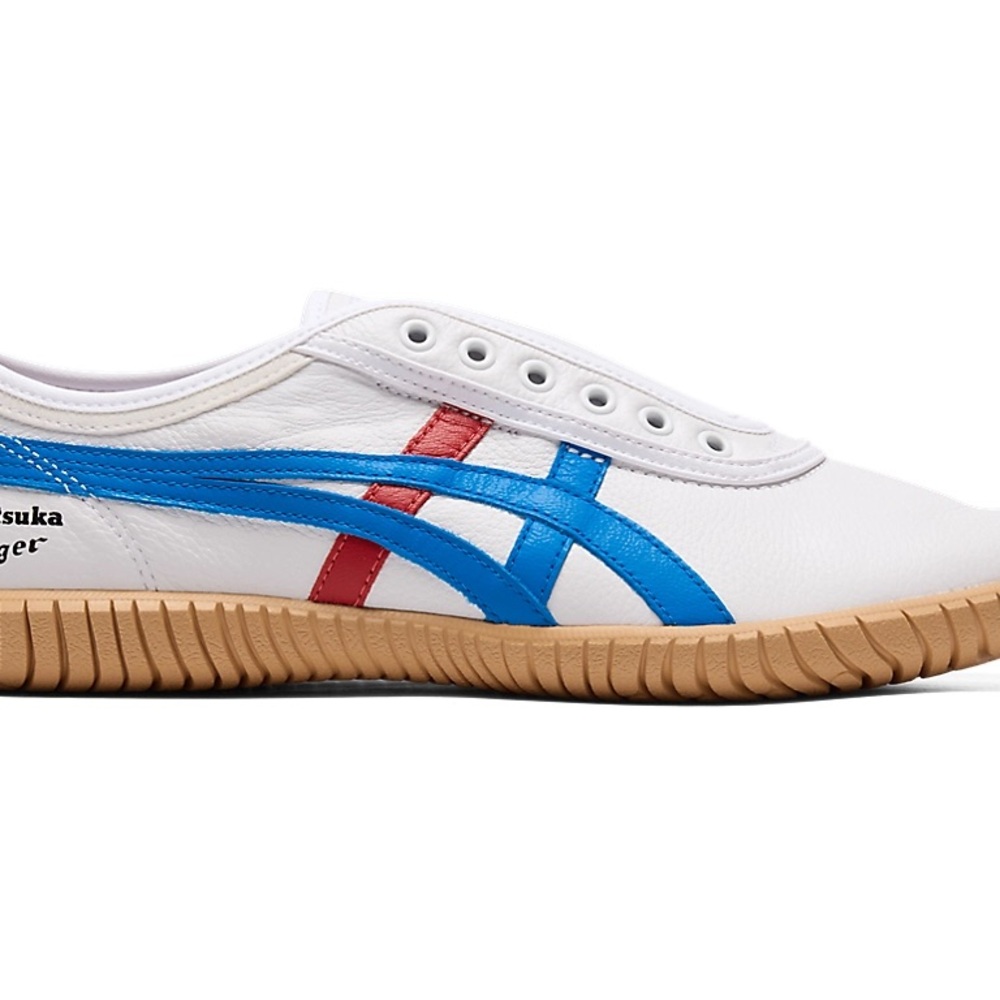 Onitsuka Tiger by Asics White Sneakers with Blue and Red Stripes